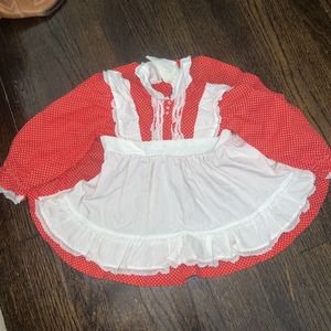 Vtg Red White Swiss Dot Full Circle Toddler Girls Dress 12mths